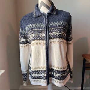 Vintage Tiara Fair Isle Zip Sweater XL | Nordic Cotton Blend Navy Cream Y2K
